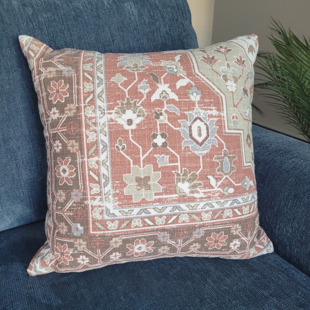 Vintage-Inspired Floral Pillow in Coral and Cream